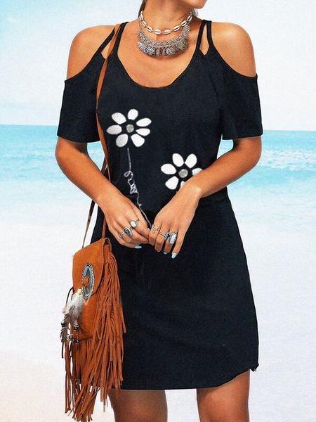 

Casual Short Sleeve Knit Dress, Black, Mini Dresses