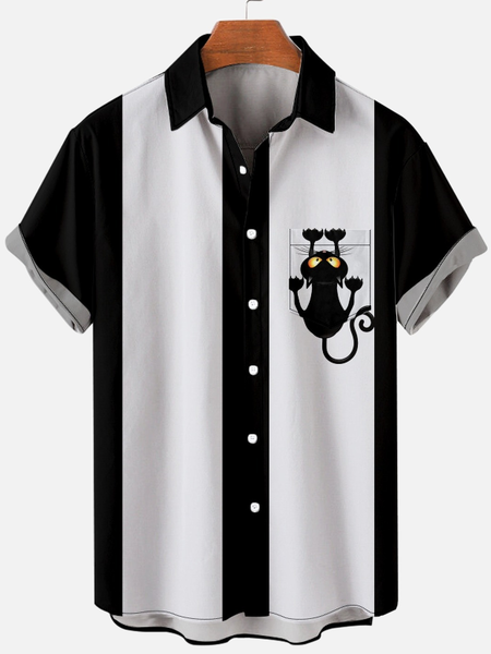 

Hawaii Retro Funny Cat Short Sleeve Shirt, Black, Short Sleeves Shirts