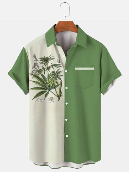 

Mens Botanical Print Casual Breathable Hawaiian Short Sleeve Shirt, Green, Men's Floral shirt