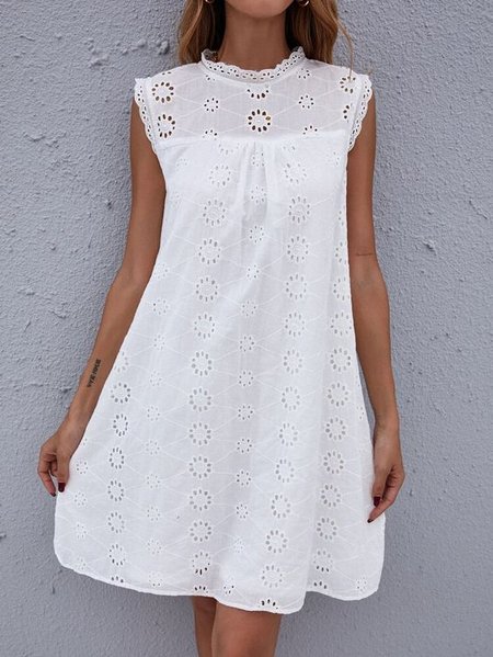 

Cotton Boho Plain Short Sleeve Woven Dress, White, Summer Dresses