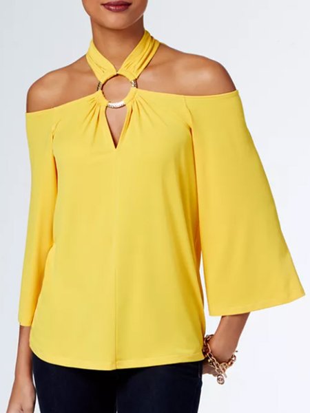 

Daily Elegant Regular Fit Plain Long Sleeve Top, Yellow, Blouses and Shirts