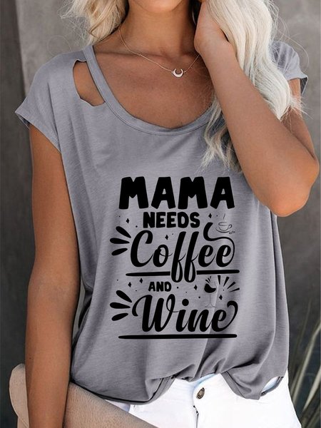 

Casual Letter Crew Neck Short Sleeve T-Shirt, Gray, T-Shirts
