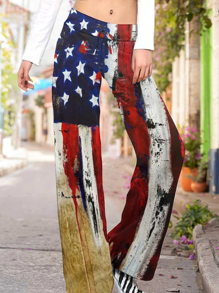 

Vintage American Flag Print Casual Pants, As picture, Pants