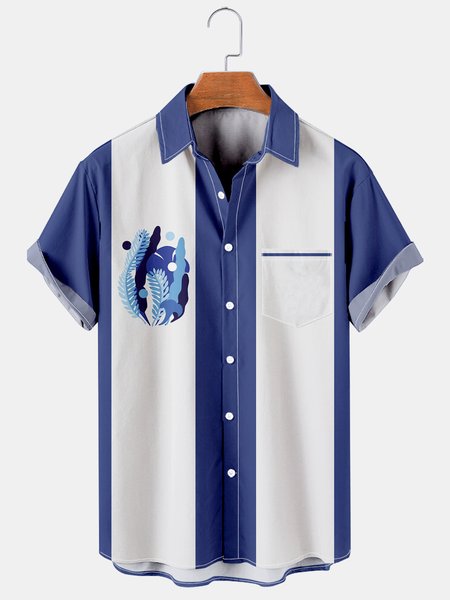 

Men's Printed Casual Breathable Short Sleeve Hawaiian Shirt, Blue, Men's Floral shirt