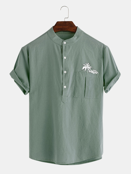 

Men's Casual Cotton Linen Short Sleeve Shirt, Green, Shirts ＆ Blouse