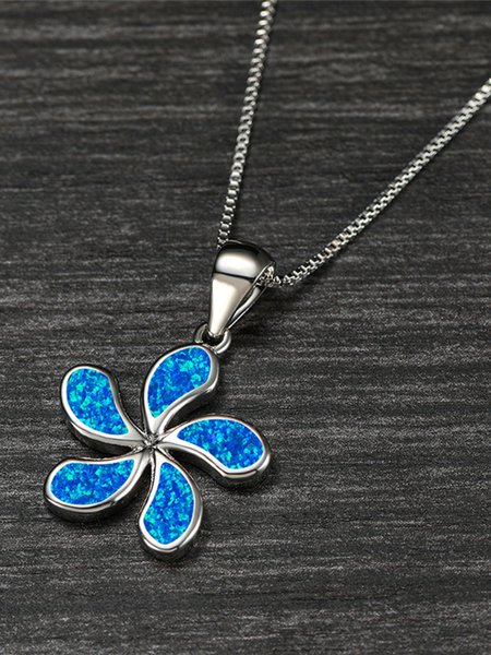 Opal Floral Necklace, Blue, Necklaces