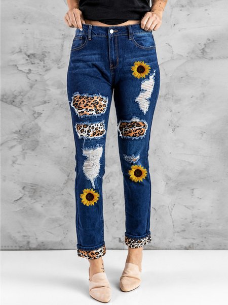 

Ripped Casual Leopard Jeans, Blue, Jeans