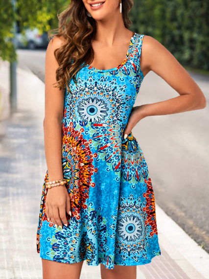 

Casual Loosen Sleeveless Woven Dresses, Blue, Dresses