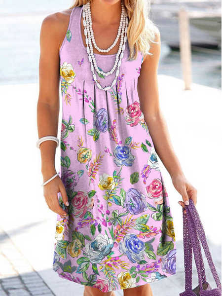 

U-Neck Casual Sleeveless Knit Dress, Purple, Midi Dresses