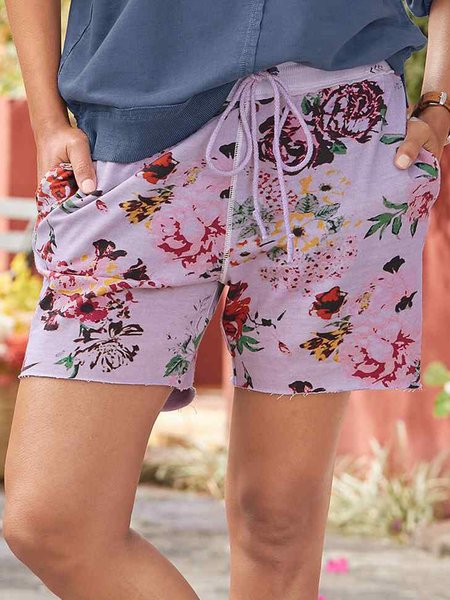 

Floral Printed casual Pockets Shorts, Purple, Shorts