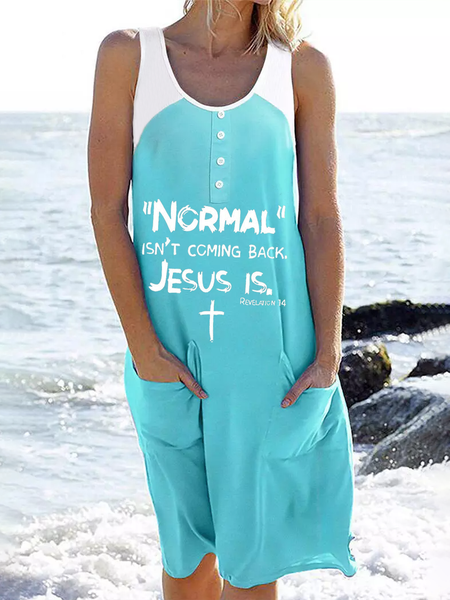 

JESUS REVELATTON Printed Casual Short Sleeve Mini Dress, Blue, Dresses