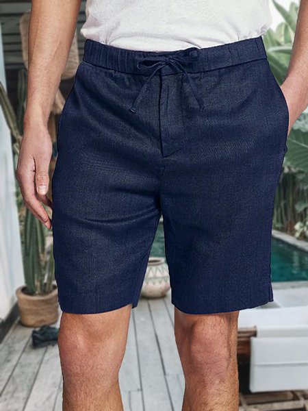 

Men's Cotton Linen Style Casual Shorts, Blue, Shorts