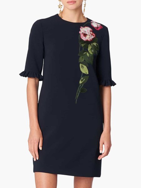 

Crew Neck Elegant Floral Half sleeve Dress, Black, Mini Dresses