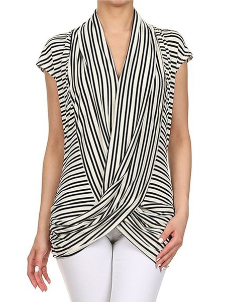 Striped Simple Short Sleeve Tops, Stripe, Tops