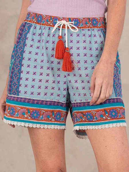 

Paisley Tribal Printed Guipure Pockets Loosen Shorts, Multicolor, Shorts