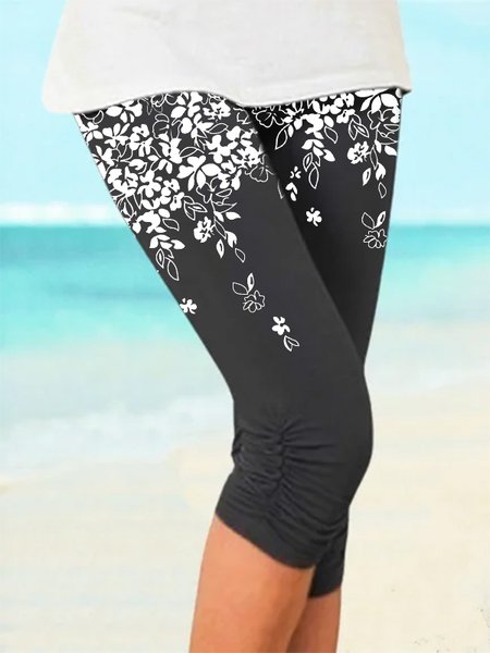 

Floral Casual Skinny Shorts, Black, Leggings