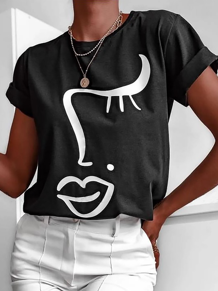 

Plus size Abstract Printed Short Sleeve Casual T-Shirt, Black, T-Shirts