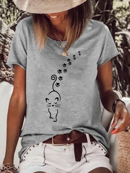 

Funny Cat Women's Short Sleeve Top, Gray, T-shirts