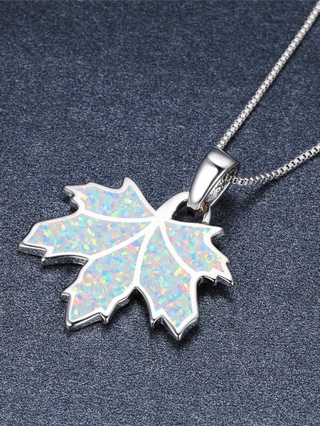 

Opal Leaf Necklace, White, Necklaces
