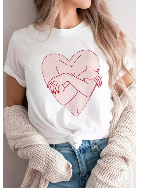 

Cotton Blends Casual Abstract Short Sleeve T-Shirt, White, T-Shirts