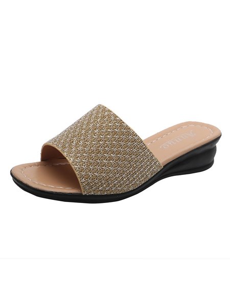 

Women's Gold Fabric Wedge Slippers, Golden, Sandals