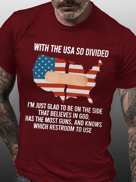 

With The USA So Divided I'm Just Glad To Be On The Side That Believes In God Short Sleeve T-Shirt, Red, T-shirts