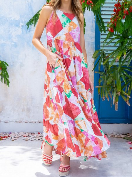 

Vacation Geometric Sleeveless Knitting Dresses, Pink, Dresses