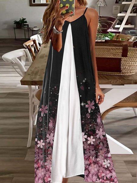 

Floral Casual Sleeveless Knitting Dresses, As picture, Maxi Dresses