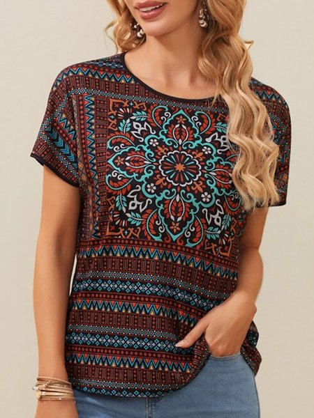 

Loosen Casual Tribal Loosen Short Sleeve T-Shirt, Multicolor, T-Shirts