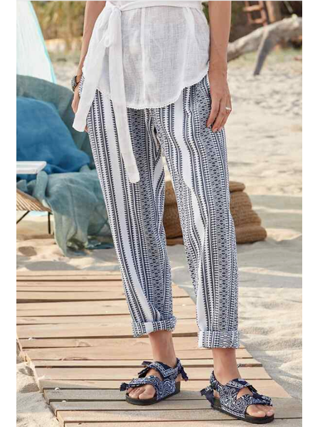 

Vacation Loosen Geometric Long Pants, Multicolor, Pants
