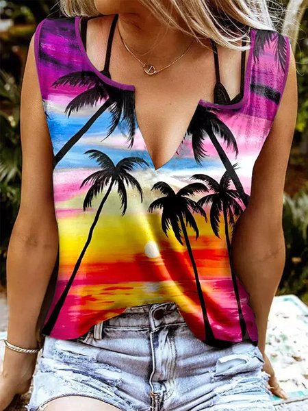 

Regular Fit Painted V Neck Knit Tank, Multicolor, Tank Top