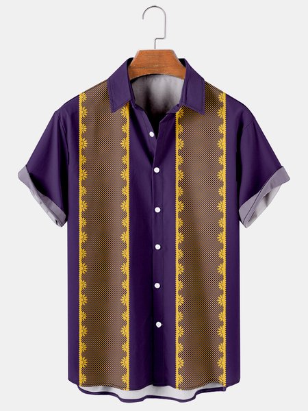 

Mexican Graphic Men's Casual Short Sleeve Shirt, Purple, Men's Floral shirt