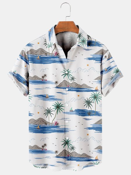 

Coconut Graphic Men's Hawaiian Casual Short Sleeve Shirt, Blue, Men's Floral shirt