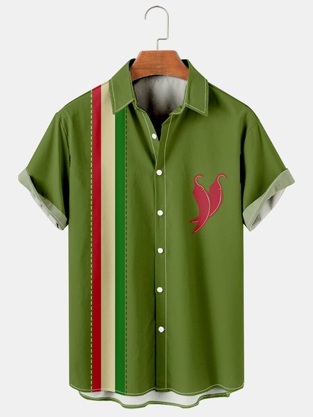

Chili Graphic Men's Casual Short Sleeve Shirt, Green, Men's Floral shirt