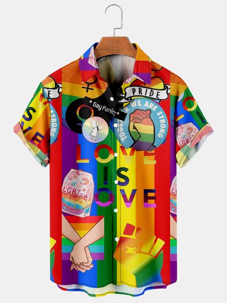 LGBT Holiday Print Casual Short Sleeve Hawaiian Shirt, Yellow, Men's Floral shirt