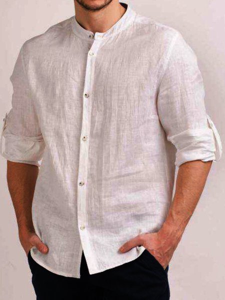 

Men's Casual Comfort Linen Long Sleeve Shirt, White, Blouses&Shirts