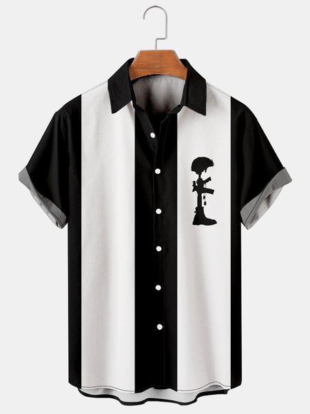 

Mens Beach Print Casual Breathable Hawaiian Short Sleeve Shirt, Black, Men's Floral shirt