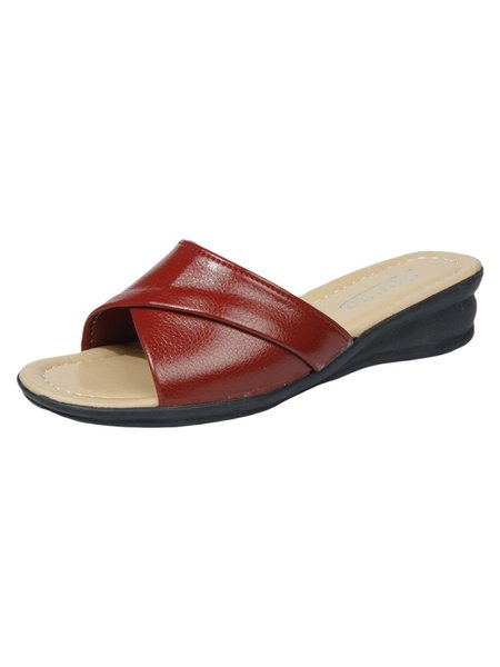 

Women's Simple Stitched PU Leather Casual Wedge Slippers, Red, Women Shoes>>Women's Shoes>>Women sandals Slippers