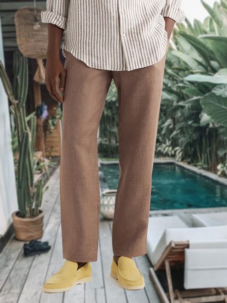 

Men's Cotton Linen Style Casual Pants, Brown, Pants