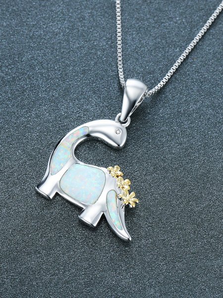 

Opal Dinosaur Necklace, White, Necklaces