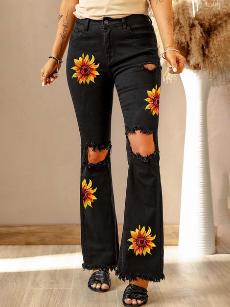 

Denim Vacation Floral Jeans, Black, Jeans