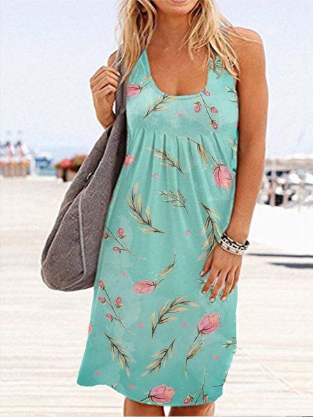 

Casual Floral Cotton Blends Short Sleeve Knit Dress, Green, Midi Dresses