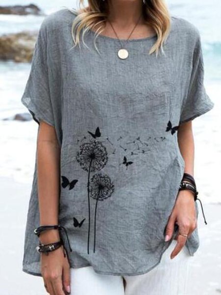 

Loosen Butterfly Casual Short Sleeve Tops, Gray, Tops