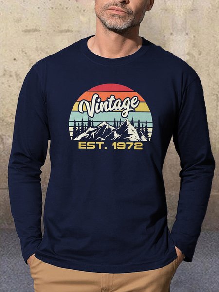 

Vintage 1972 Print Casual Long Sleeve T-Shirt, Dark blue, Long Sleeves