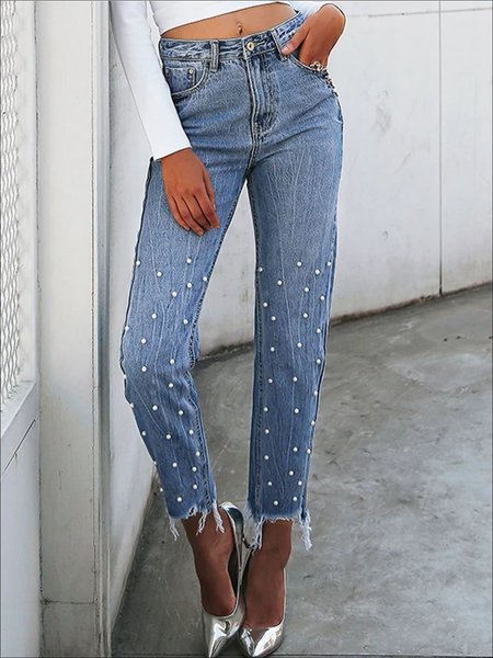 

Statement Beaded Regular Fit Jeans, Blue, Jeans