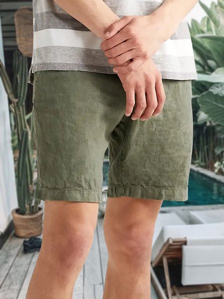 

Men's Cotton Linen Style Casual Shorts, Green, Shorts