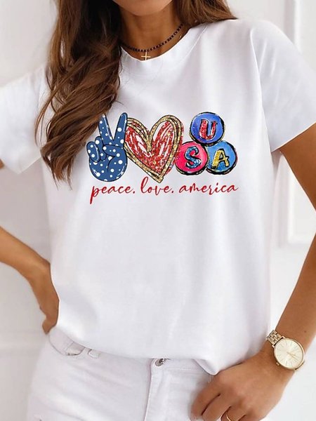 

Casual Round Neck Short Sleeve T-Shirt, White, T-Shirts