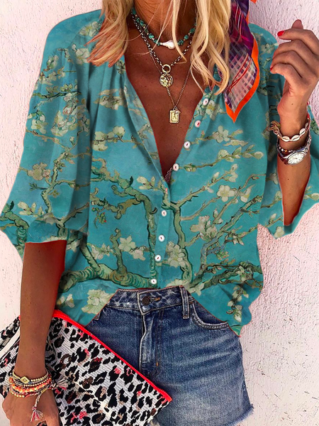 

Plus size Casual Floral Printed Blouse, As picture, Blouses & Shirts