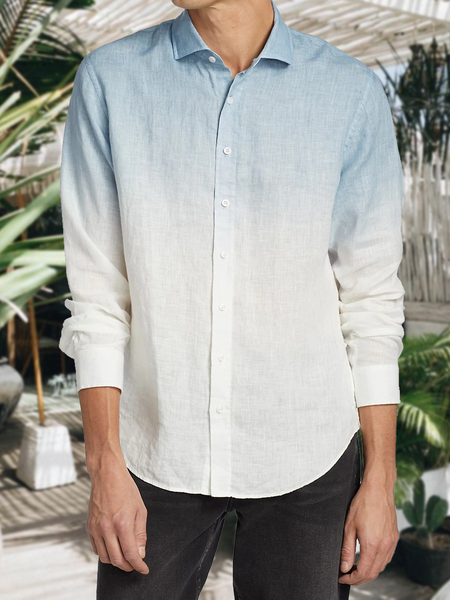 

Cotton and Linen Gradient Print Versatile Linen Shirt, As picture, Blouses&Shirts
