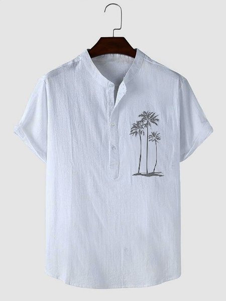 

Men's Casual Cotton Linen Short Sleeve Shirt, White, Shirts ＆ Blouse
